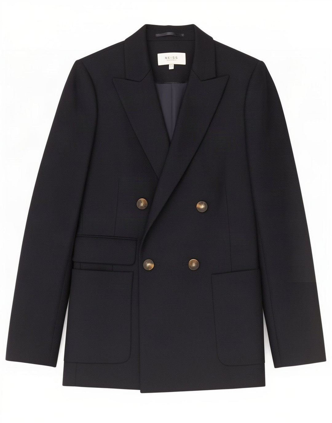 Reiss Dame Dobbeltradet Blazer Jacket UK 8 Small Navy Blue Wool