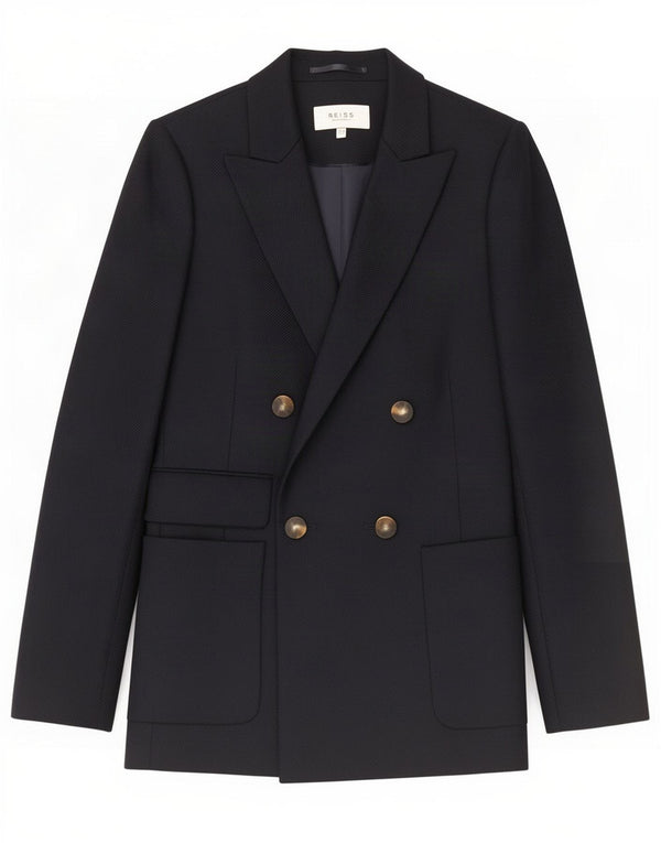 Reiss Dame Dobbeltradet Blazer Jacket UK 8 Small Navy Blue Wool