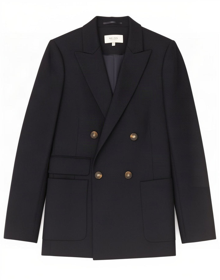 Reiss Dame Dobbeltradet Blazer Jacket UK 8 Small Navy Blue Wool