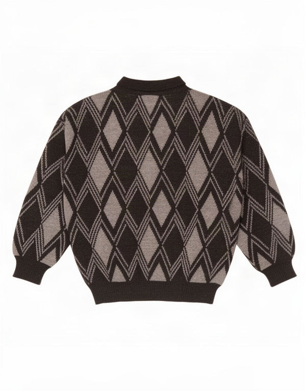 Vintage Herre Polo Neck Jumper Sweater XL Grå Argyle/Diamond