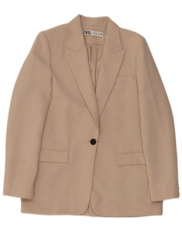 Zara Dame 1 Knap Blazer Jacket UK 10 Small Beige Polyester