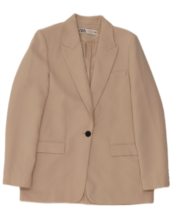 Zara Dame 1 Knap Blazer Jacket UK 10 Small Beige Polyester
