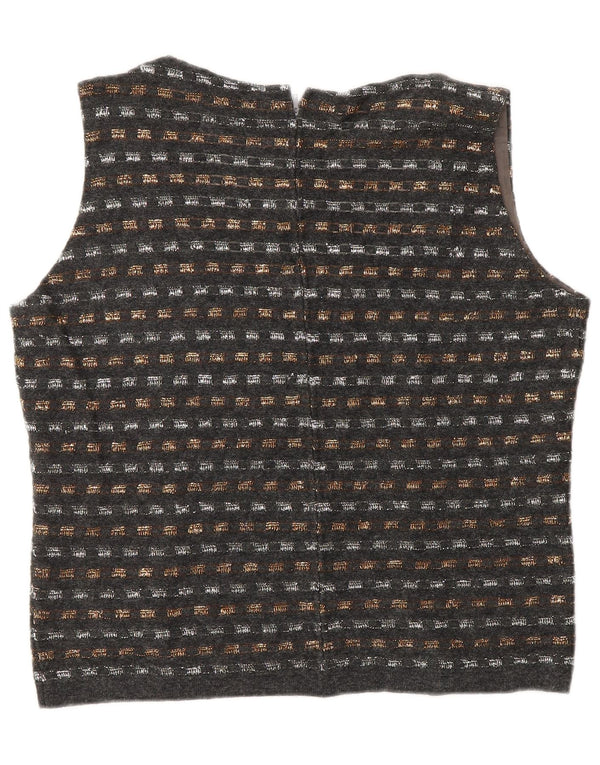 Vintage Womens Knit Sleeveless Crop Top UK 12 Medium Grey Geometric
