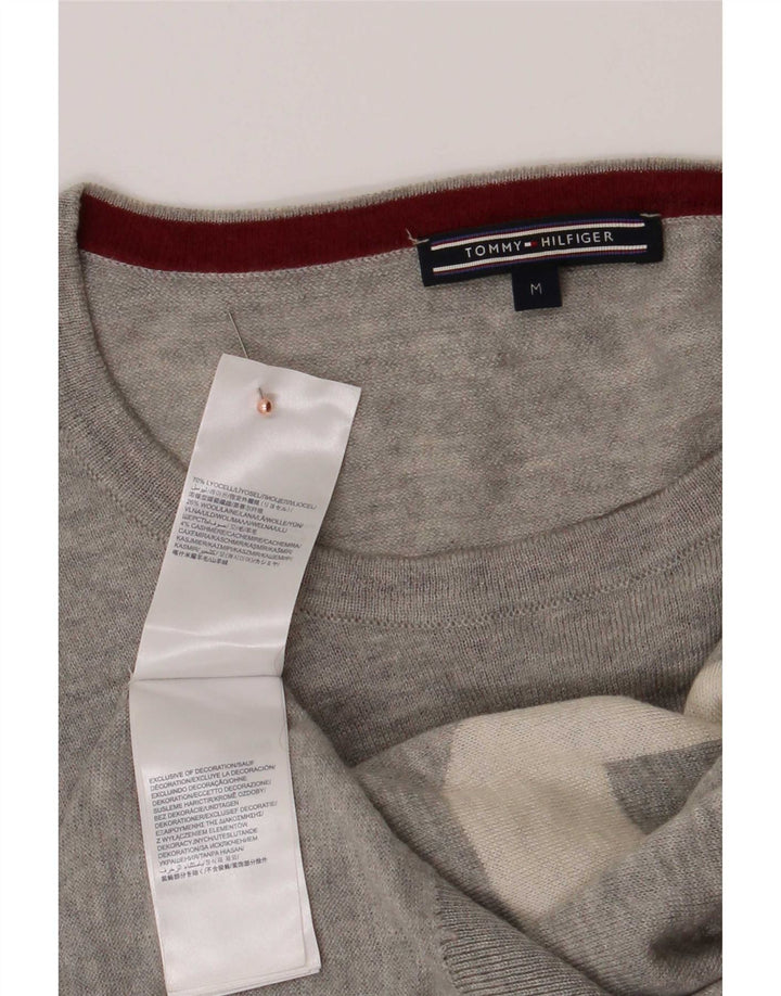Tommy Hilfiger Herre Grafisk Boat Neck Jumper Sweater Medium Grå Uld