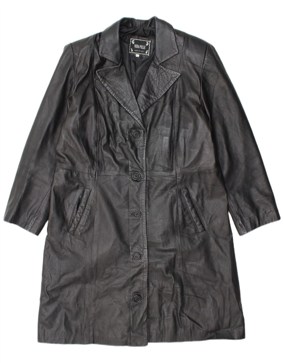 VINTAGE læderfrakke til kvinder UK 18 XL sort læder