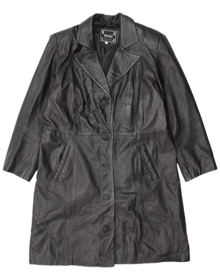 VINTAGE læderfrakke til kvinder UK 18 XL sort læder