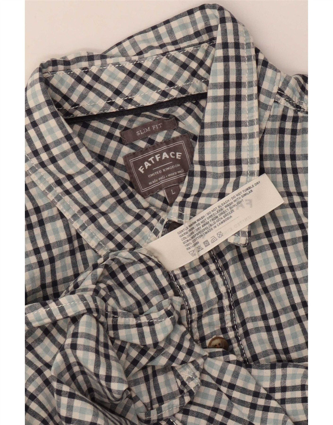 Fat Face Herre Slim Fit Skjorte Large Blue Gingham Cotton