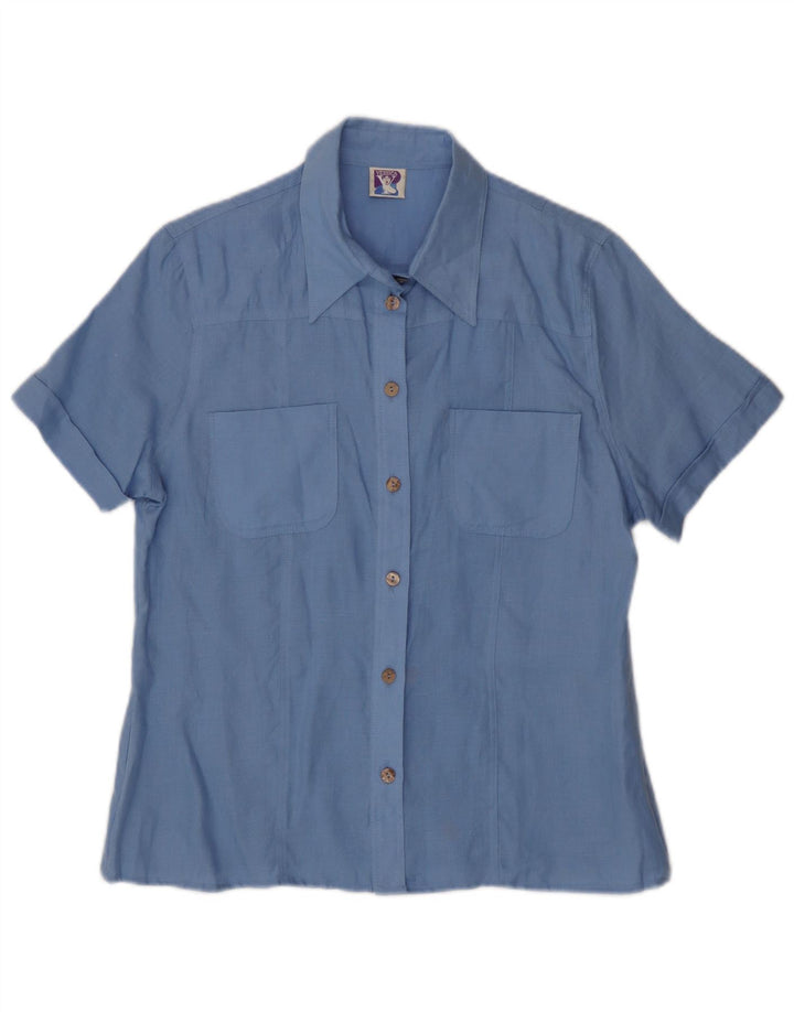 Yessica kortærmet skjorte til kvinder EU 42 Large Blue Linen