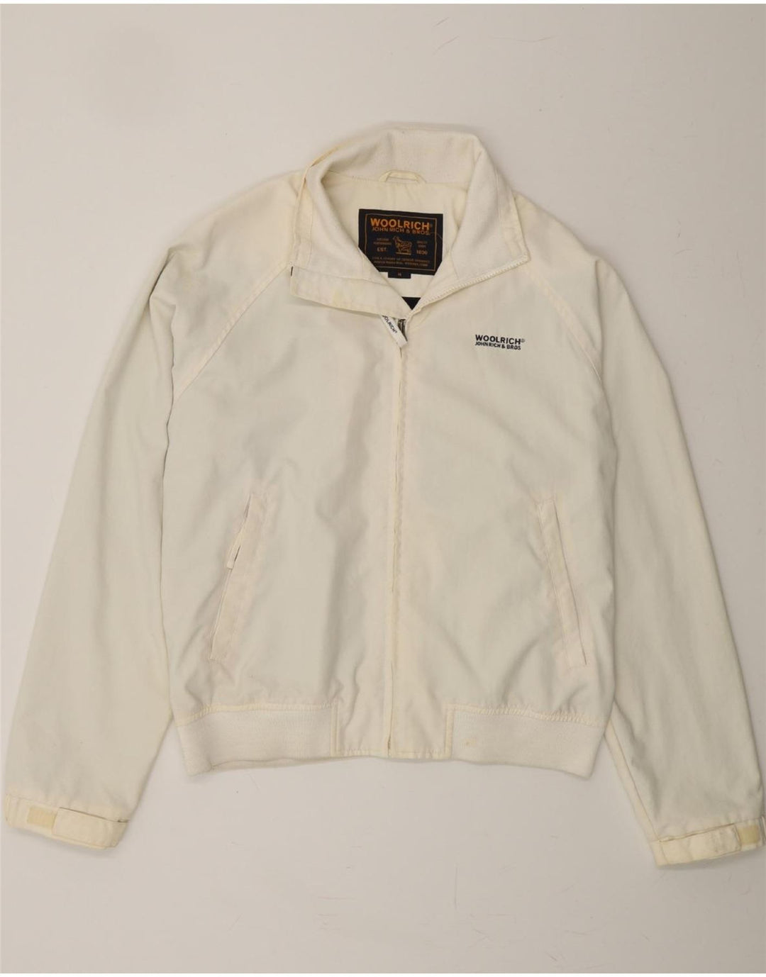 WOOLRICH Mens Bomber Jacket UK 38 Medium White Polyester Vintage Woolrich and Second-Hand Woolrich from Messina Hembry 