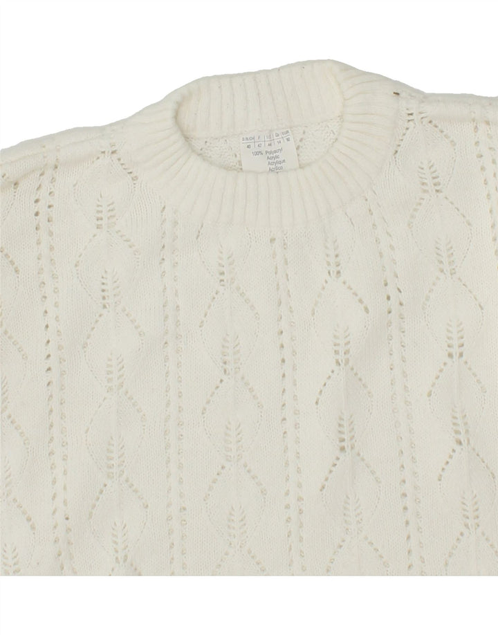 VINTAGE Womens Crew Neck Jumper Sweater UK 14 Large White Polyacrylic Vintage Vintage and Second-Hand Vintage from Messina Hembry 