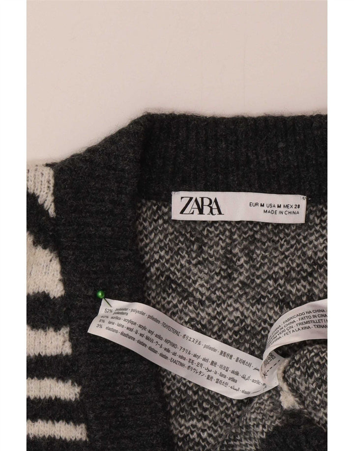 Zara Kvinders Oversized Cardigan Sweater UK 14 Medium Grey Animal Print