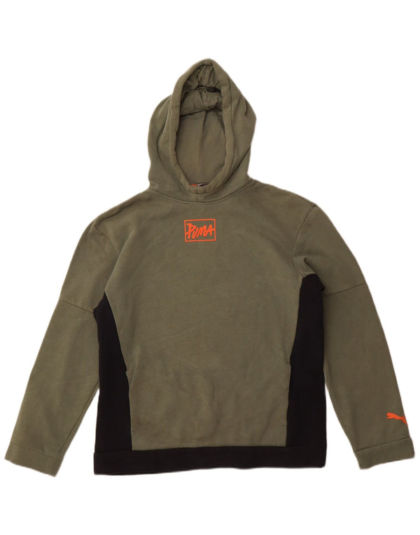 Puma hættetrøje til drenge 15-16 år Khaki Colourblock Bomuld