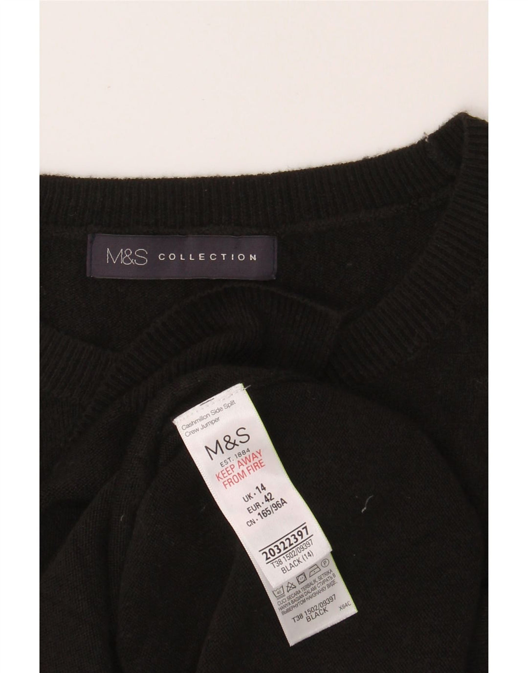 MARKS & SPENCER Womens Crew Neck Jumper Sweater UK 14 Large  Black Acrylic Vintage Marks & Spencer and Second-Hand Marks & Spencer from Messina Hembry 