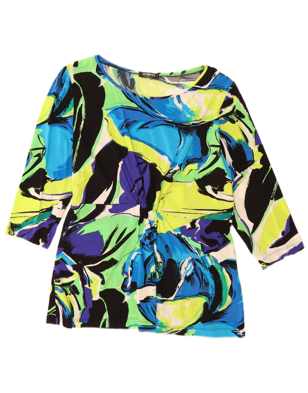 Vintage Dame Top 3/4 ærmer UK 12 Medium Multicolored Floral Viscose