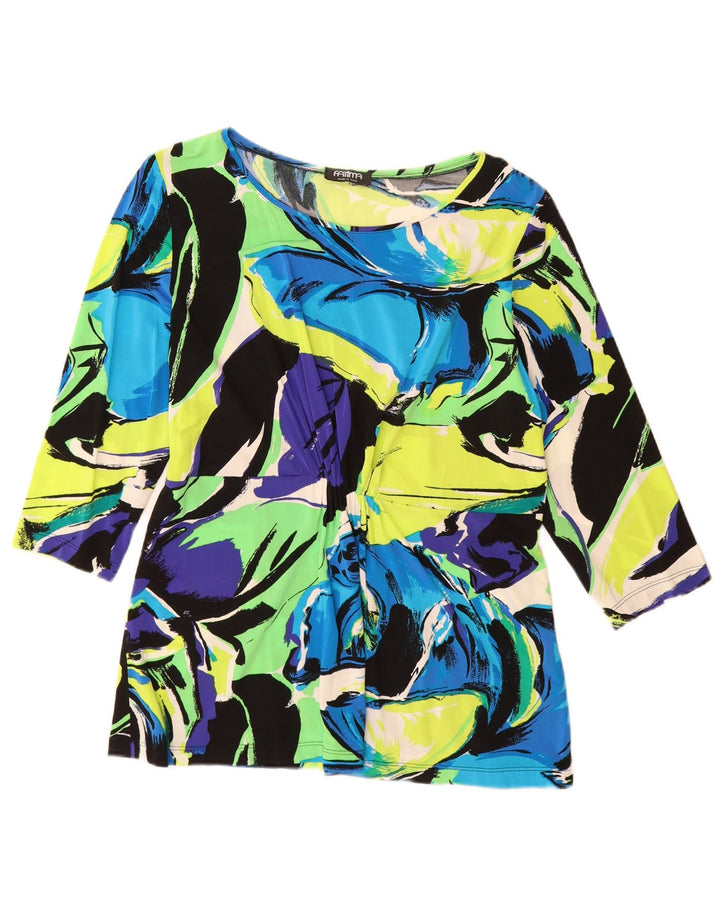 Vintage Dame Top 3/4 ærmer UK 12 Medium Multicolored Floral Viscose