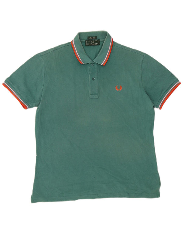 Fred Perry Mens Slim Fit Polo Shirt Medium Green Striped Cotton