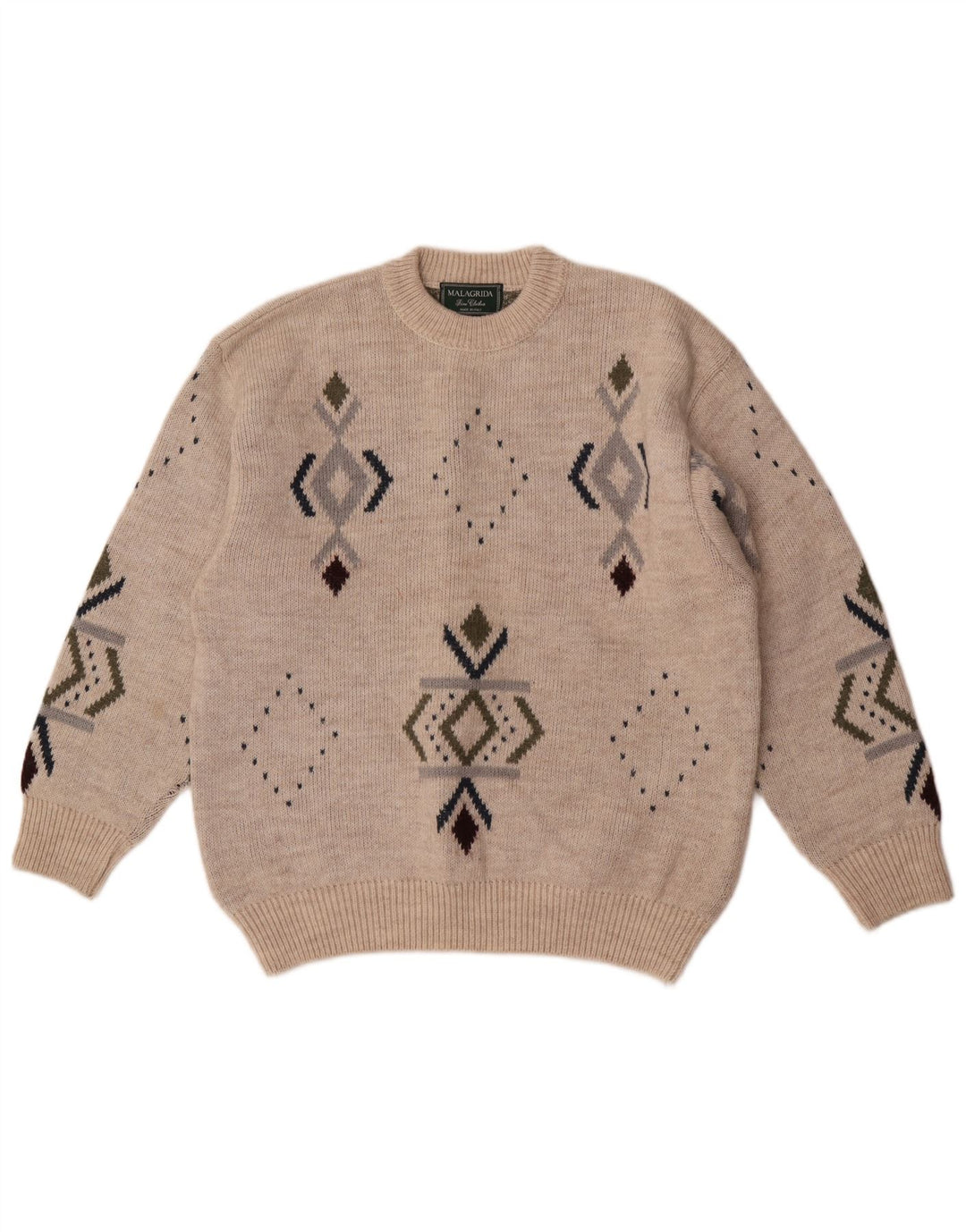 Malagrida Herre Crew Neck Jumper Sweater Medium Beige Geometrisk