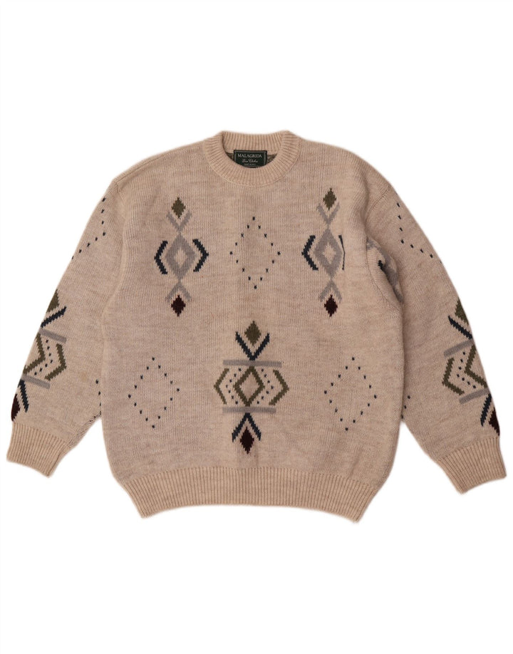 Malagrida Herre Crew Neck Jumper Sweater Medium Beige Geometrisk