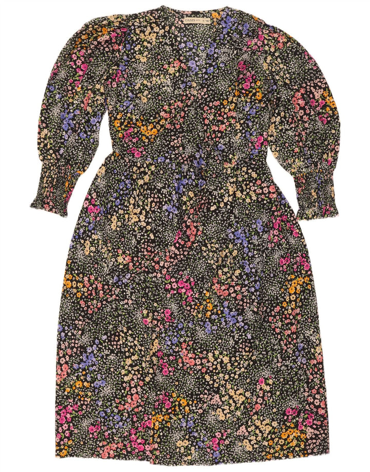 Oasis Womens Petite Langærmet Basic Dress UK 12 Medium Black Floral