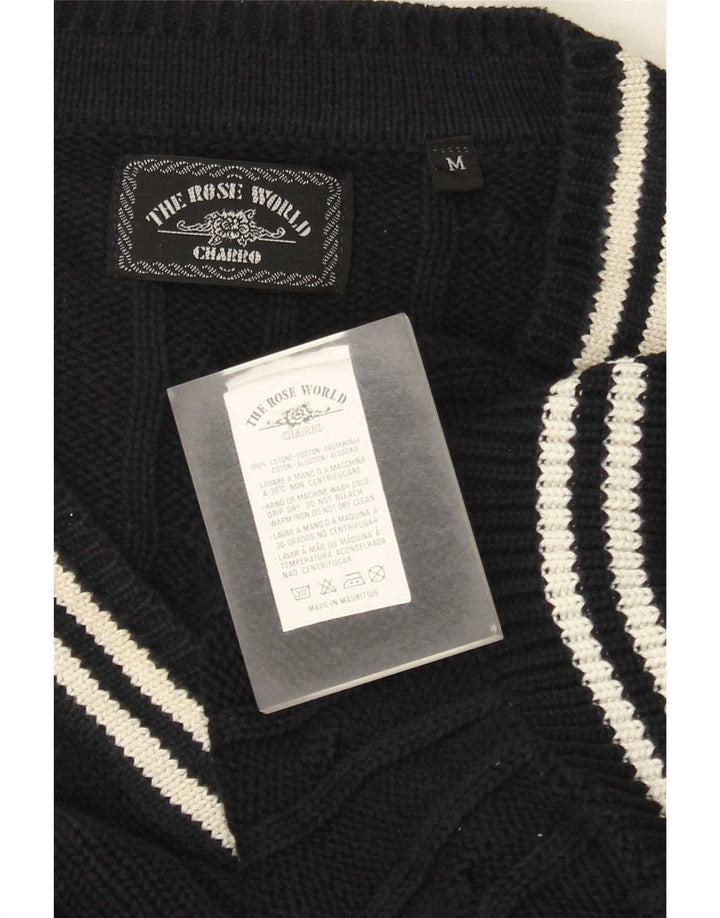 Charro Herre V-hals sweater Medium Marineblå Stribet bomuld