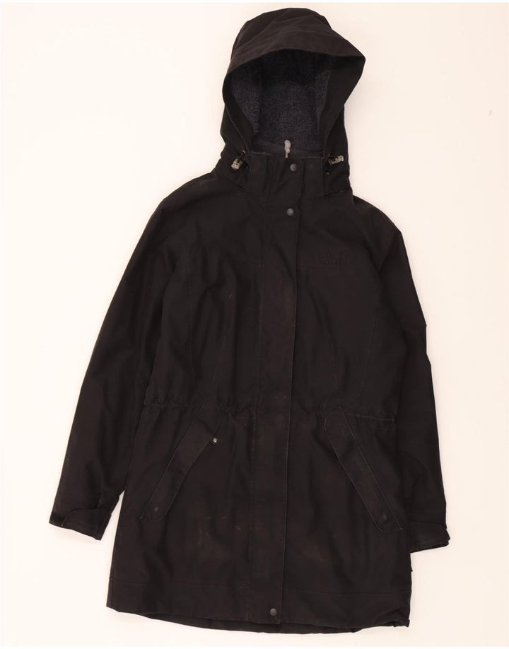 JACK WOLFSKIN Womens Hooded Windbreaker Coat UK 12 Medium Black Polyester Vintage Jack Wolfskin and Second-Hand Jack Wolfskin from Messina Hembry 