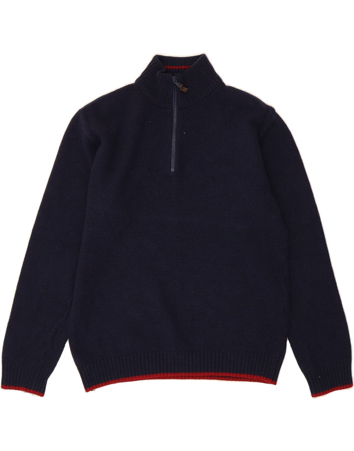 VINTAGE Mens Zip Neck Jumper Sweater Medium Navy Blue Vintage Vintage and Second-Hand Vintage from Messina Hembry 