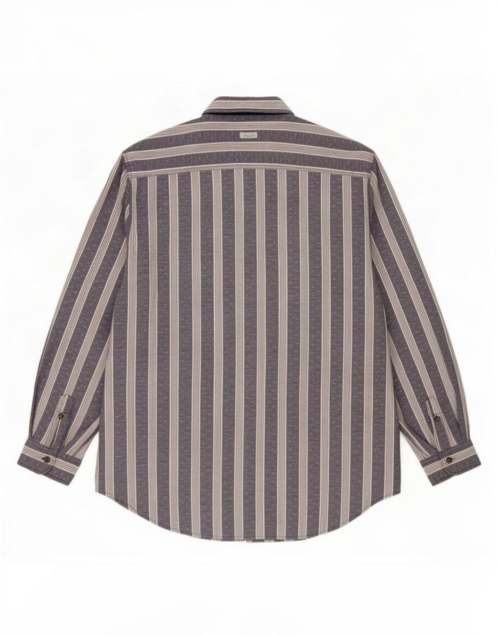 Vintage herreskjorte str. 44 XL Marineblå stribet polyester