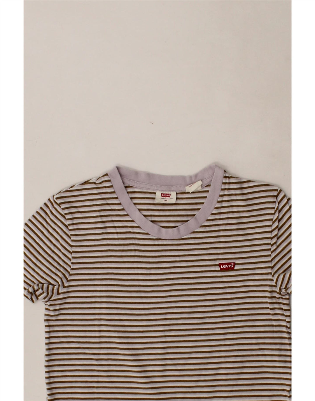 LEVI'S Womens T-Shirt Top UK 2 2XS Brown Striped Vintage Levi's and Second-Hand Levi's from Messina Hembry 