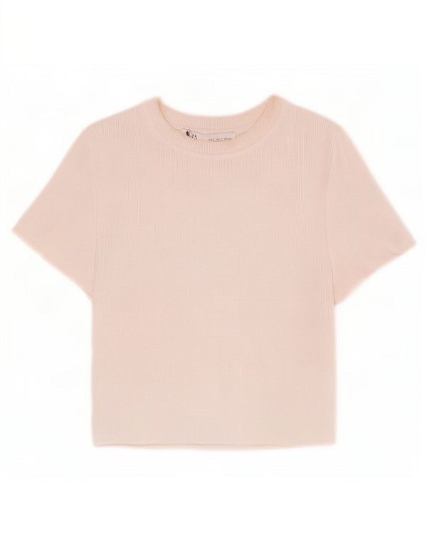 Zara Womens Crop T-Shirt Top UK 10 Small Off White Viscose