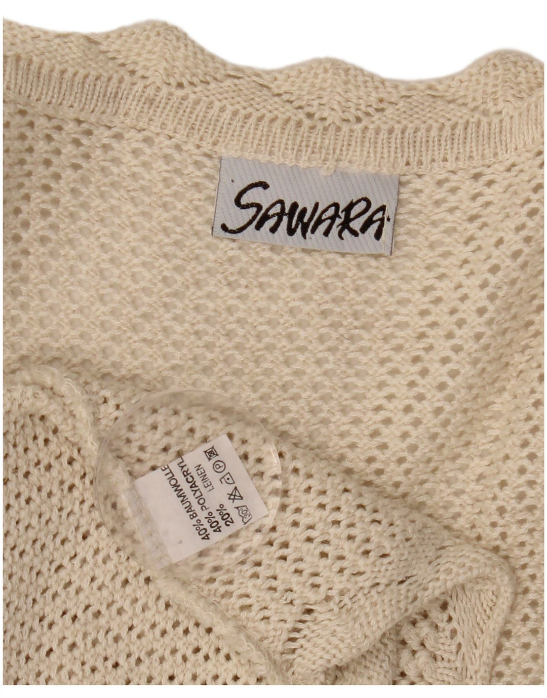 VINTAGE Womens Crop Ærmeløs hæklet cardigan sweater UK 14 Large Beige