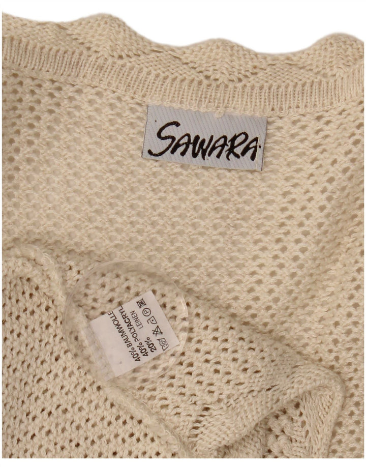 VINTAGE Womens Crop Ærmeløs hæklet cardigan sweater UK 14 Large Beige