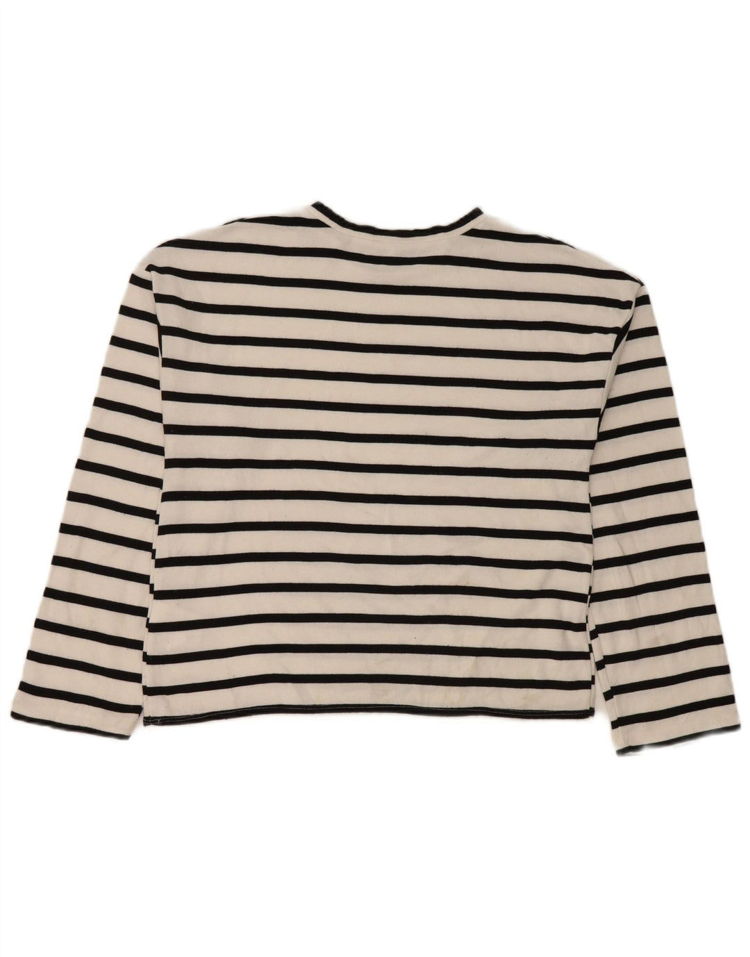 Zara Dame Top Langærmet UK 14 Medium Hvid Stribet Viscose