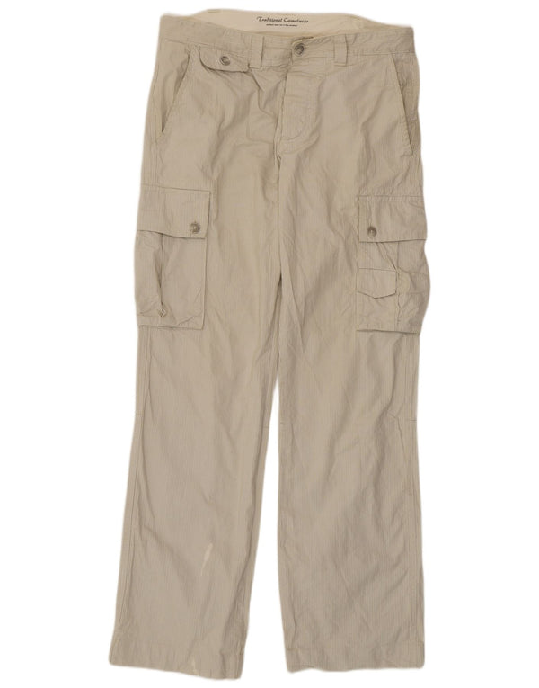 Zara Herre Straight Cargo Bukser EU 44 Large W34 L34 Beige Pinstripe