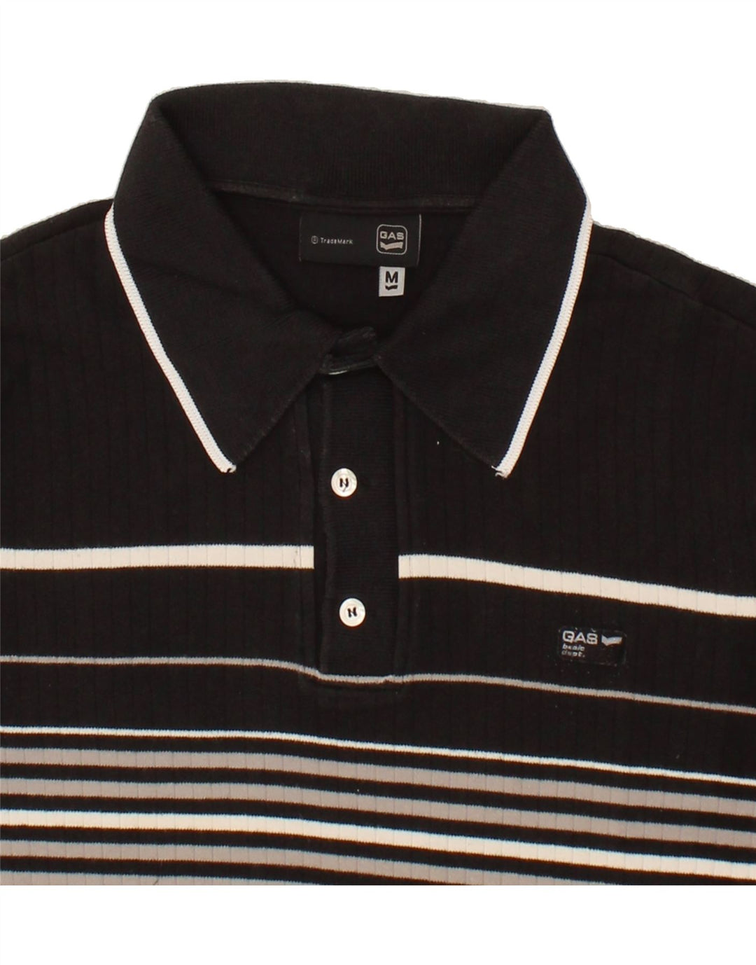 GAS Mens Polo Shirt Medium Black Striped Cotton Vintage Gas and Second-Hand Gas from Messina Hembry 
