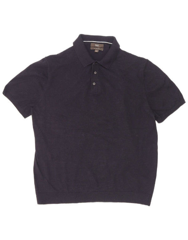 Marks & Spencer Herre Kortærmet Polo Neck Jumper Sweater 2XL Navy Blue