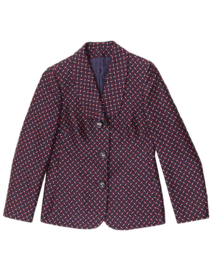 Giole Dame 3 Button Blazer Jacket UK 8 Small Navy Blue Geometric