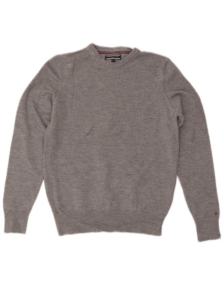 TOMMY HILFIGER skræddersyet sweater med rund hals til kvinder UK 10 lille grå