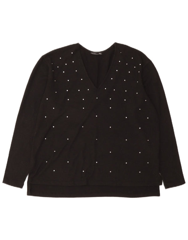Zara Dame Top Langærmet UK 14 Medium Sort Plettet Polyester