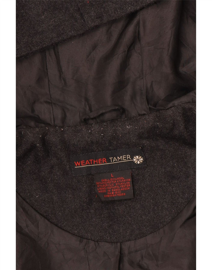 VINTAGE Duffle-jakke med hætte til kvinder UK 16 Stor grå uld