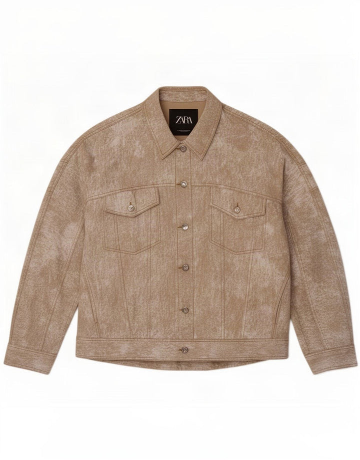 Zara Oversized Bomber Jacket UK 14 Medium Beige Flecked Linen