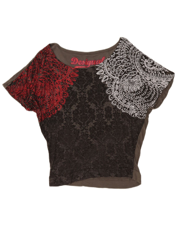 Desigual Dame Batwing Bluse Top UK 14 Medium Grey Paisley Viscose