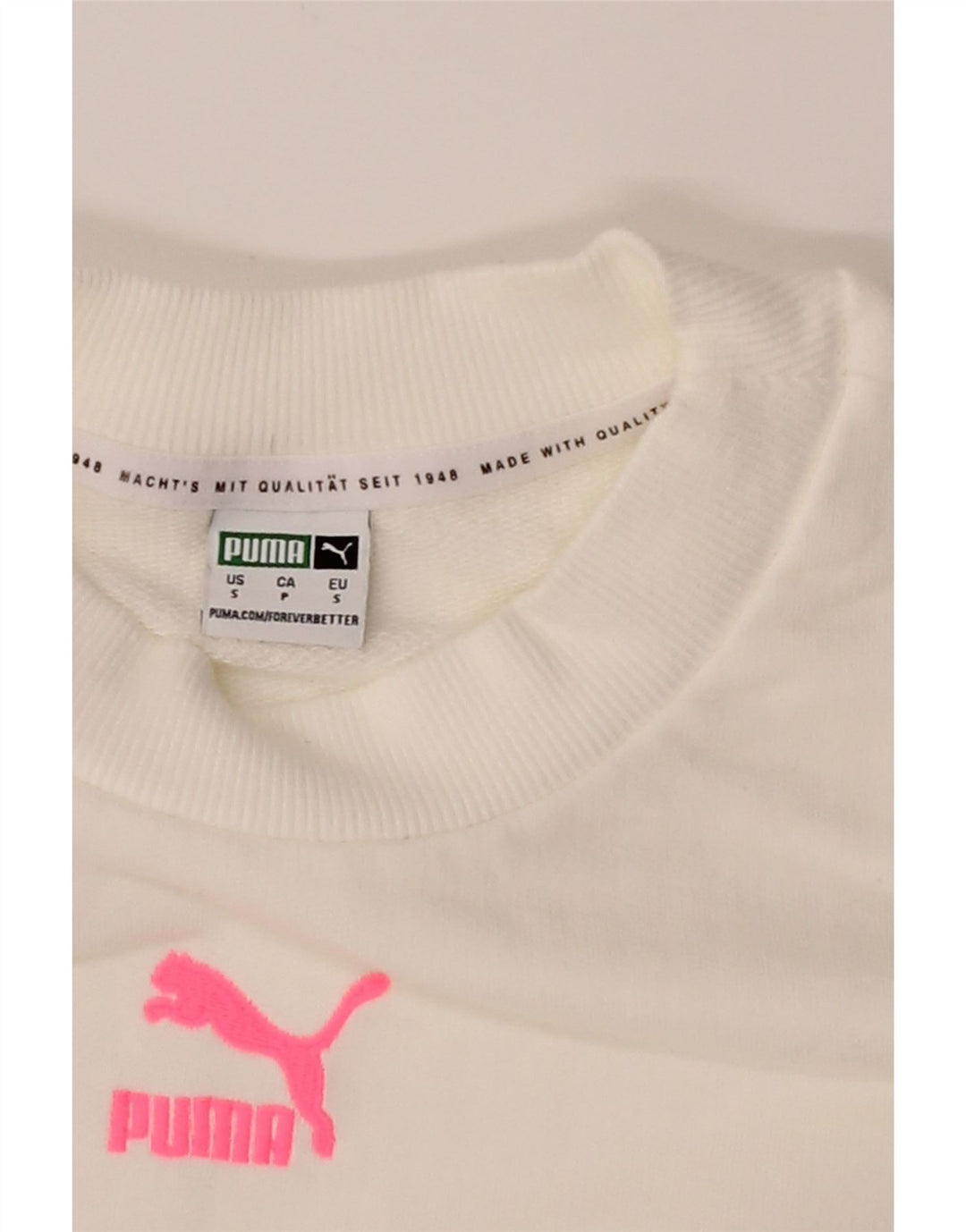 PUMA Womens Crop Sweatshirt Jumper UK 10 Small White Striped Cotton Vintage Puma and Second-Hand Puma from Messina Hembry 