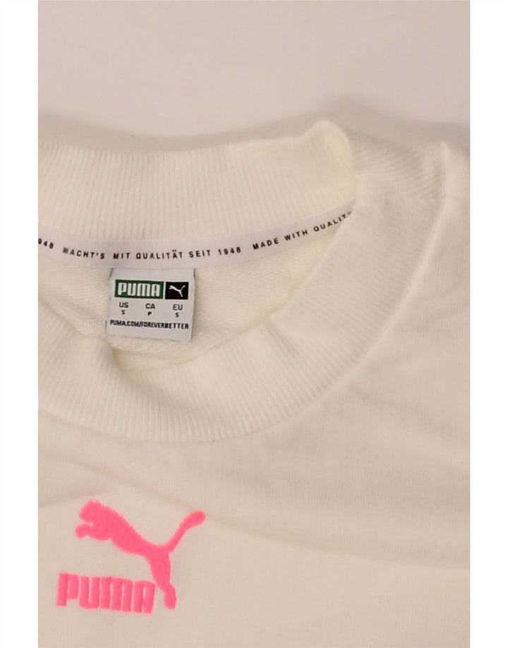 PUMA Womens Crop Sweatshirt Jumper UK 10 Small White Striped Cotton Vintage Puma and Second-Hand Puma from Messina Hembry 