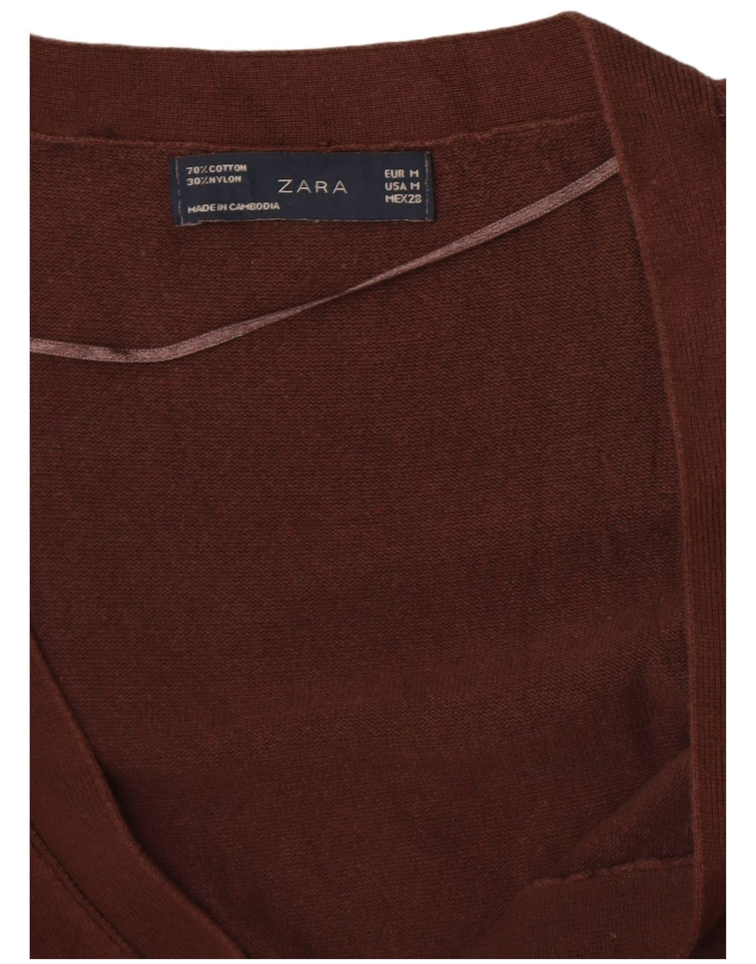 Zara Dame Cardigan Sweater UK 12 Medium Brun Bomuld