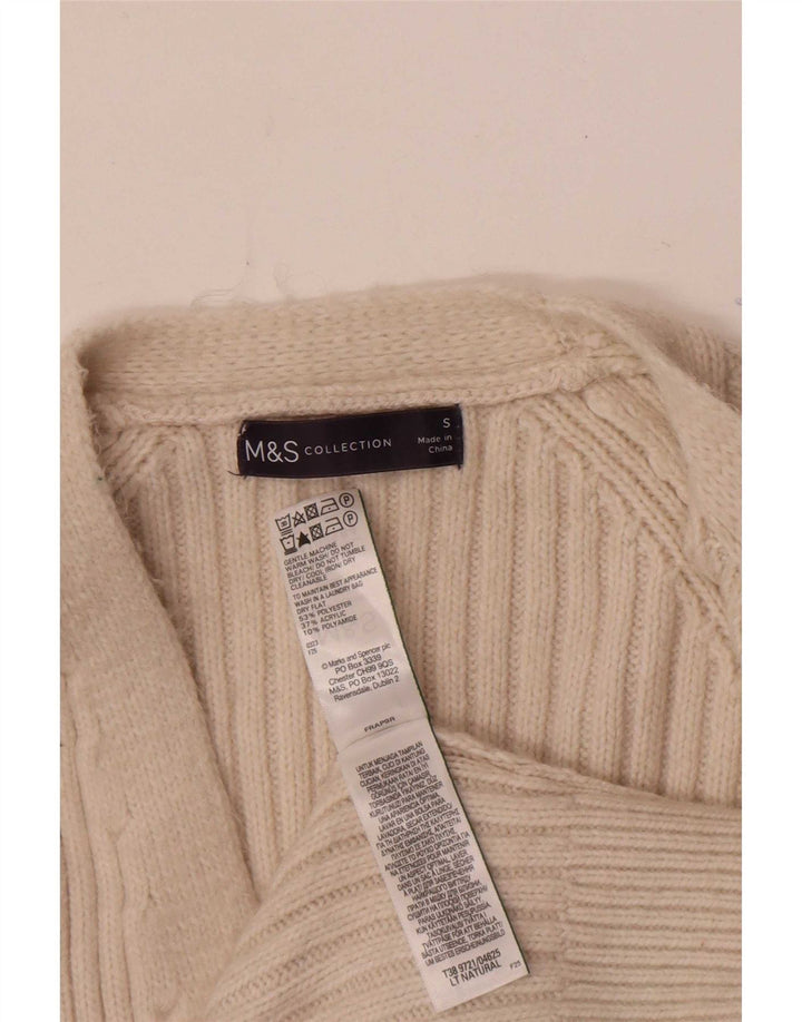 Marks & Spencer Womens Open Cardigan Sweater UK 10 Small Beige Polyester