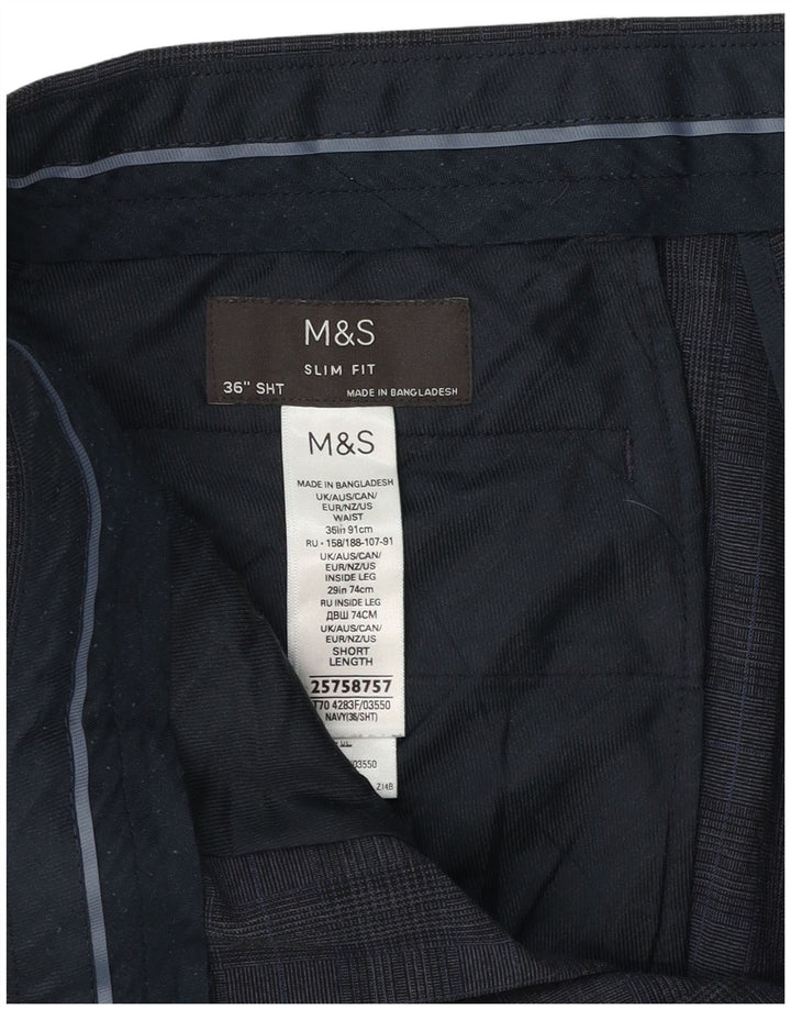 Marks & Spencer Herre Slim Fit Suit Bukser W36 L29 Navy Blue Check