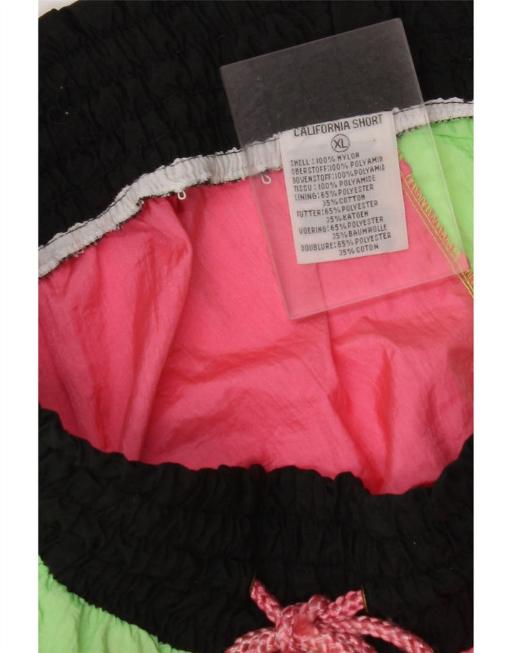 VINTAGE grafiske svømmeshorts til kvinder UK 18 XL Pink Colourblock Nylon