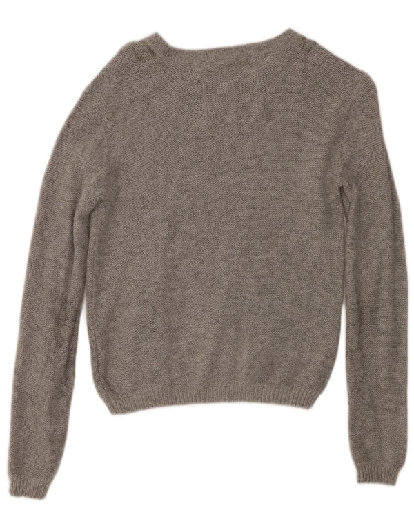 JACK WILLS Dame Crop Boat Neck Jumper Sweater UK 6 XS Grå Bomuld