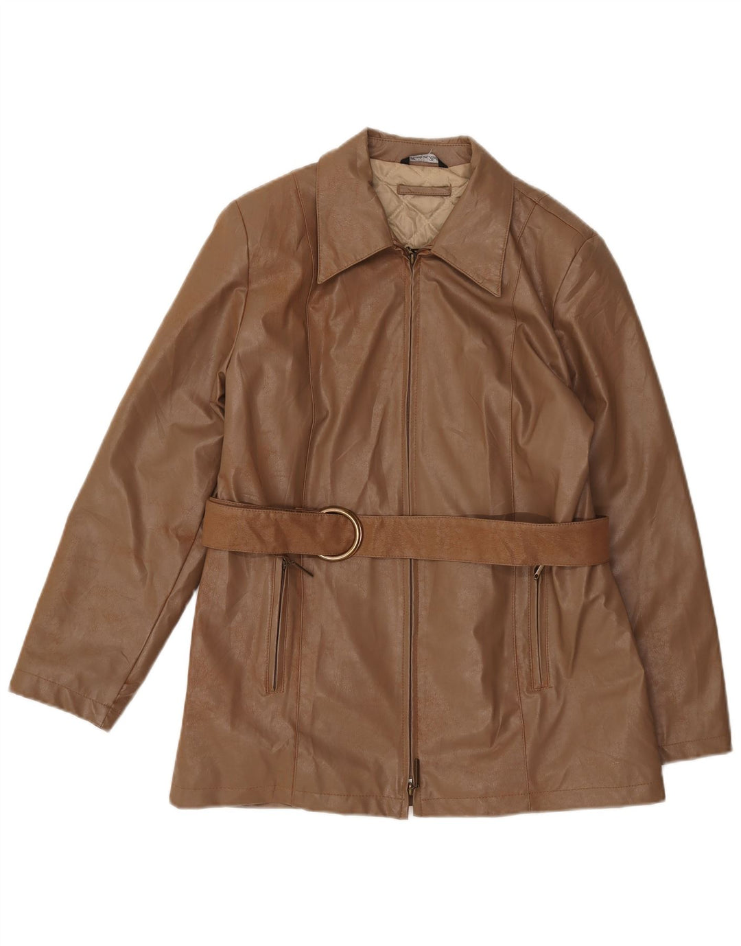 Vintage dame imiteret læderjakke UK 14 medium brun polyethylen