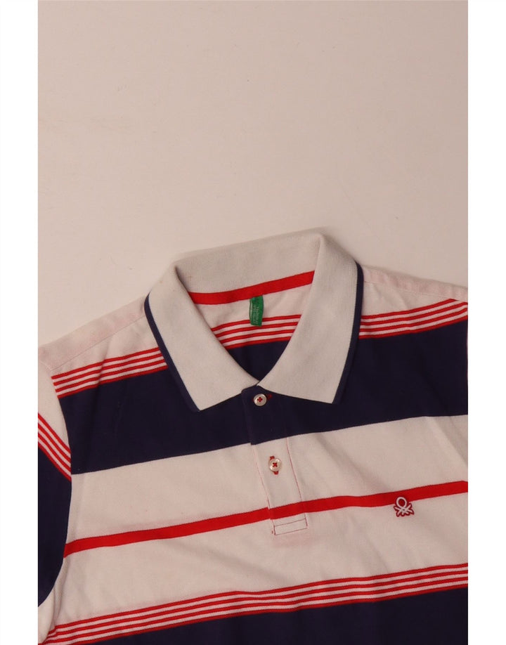 BENETTON Herre poloshirt Stor hvid stribet bomuld